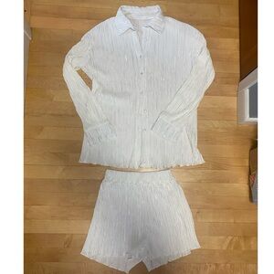 White Pleated Shirt and Shorts Set